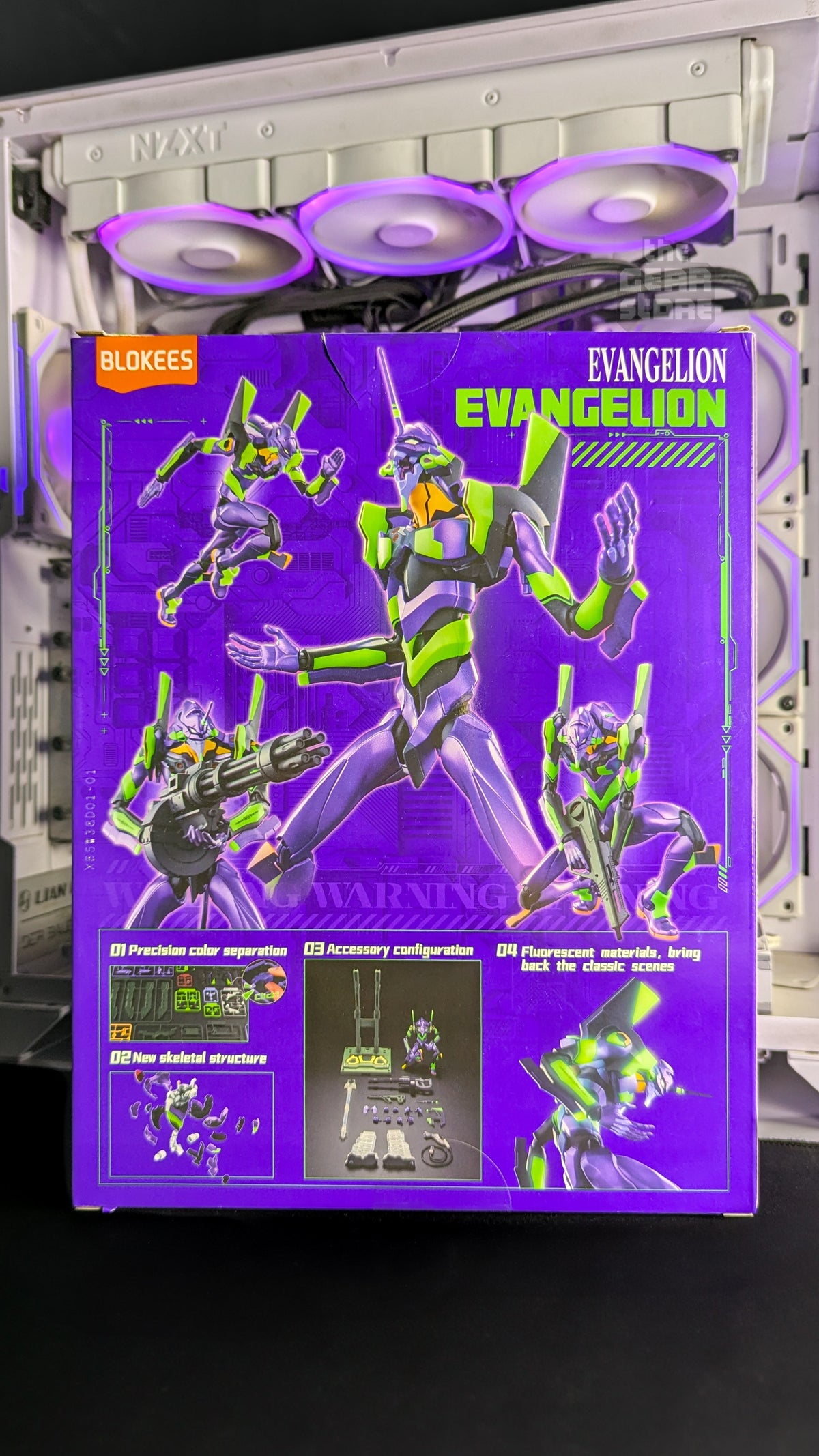 Evangelion Test Type-01 Blokees Action Edition (Rebuild): Box back with poses, accessories and features
