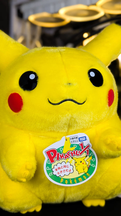 Takara Tomy Welcome Back! Pikachu 1/1 life-size plush with its Pikachu 1/1 hang tag