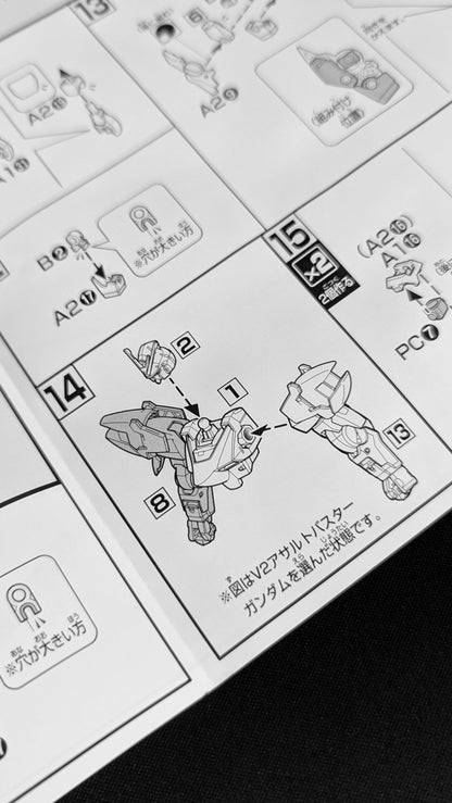 Assembly steps from the V2 Assault Buster Gundam instruction manual