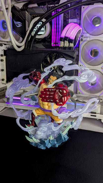 Figuarts ZERO Monkey D. Luffy in Gear 4 Boundman, fist thrown forward inside swirling lavender Haki steam on a rock base
