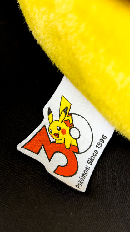 Woven Pokemon: Since 1996 30th anniversary label stitched into the seam of the Pikachu 1/1 life-size plush