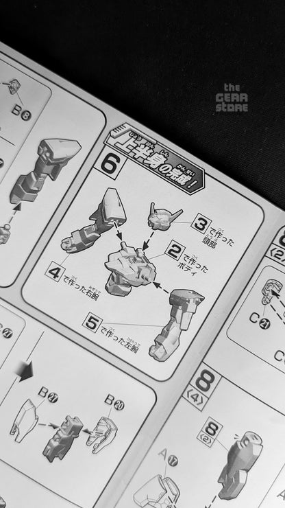 Instruction page for step 6, assembling the head, body and arms into the upper body